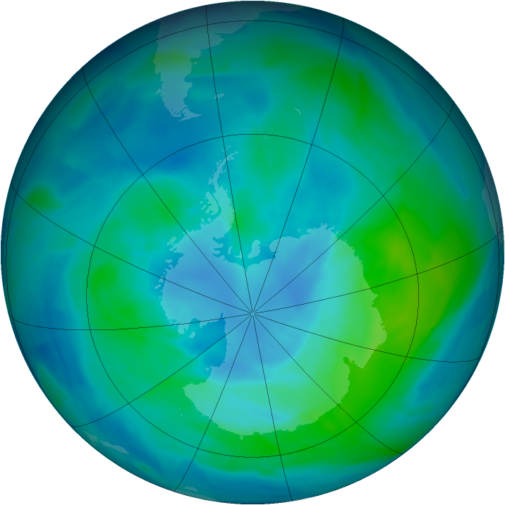 Antarctic ozone map for 01 March 2013
